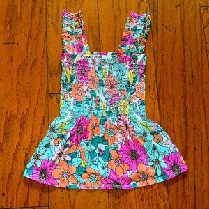 Never worn! Size S, fun floral Bibi top- flattering elasticized bodice & straps